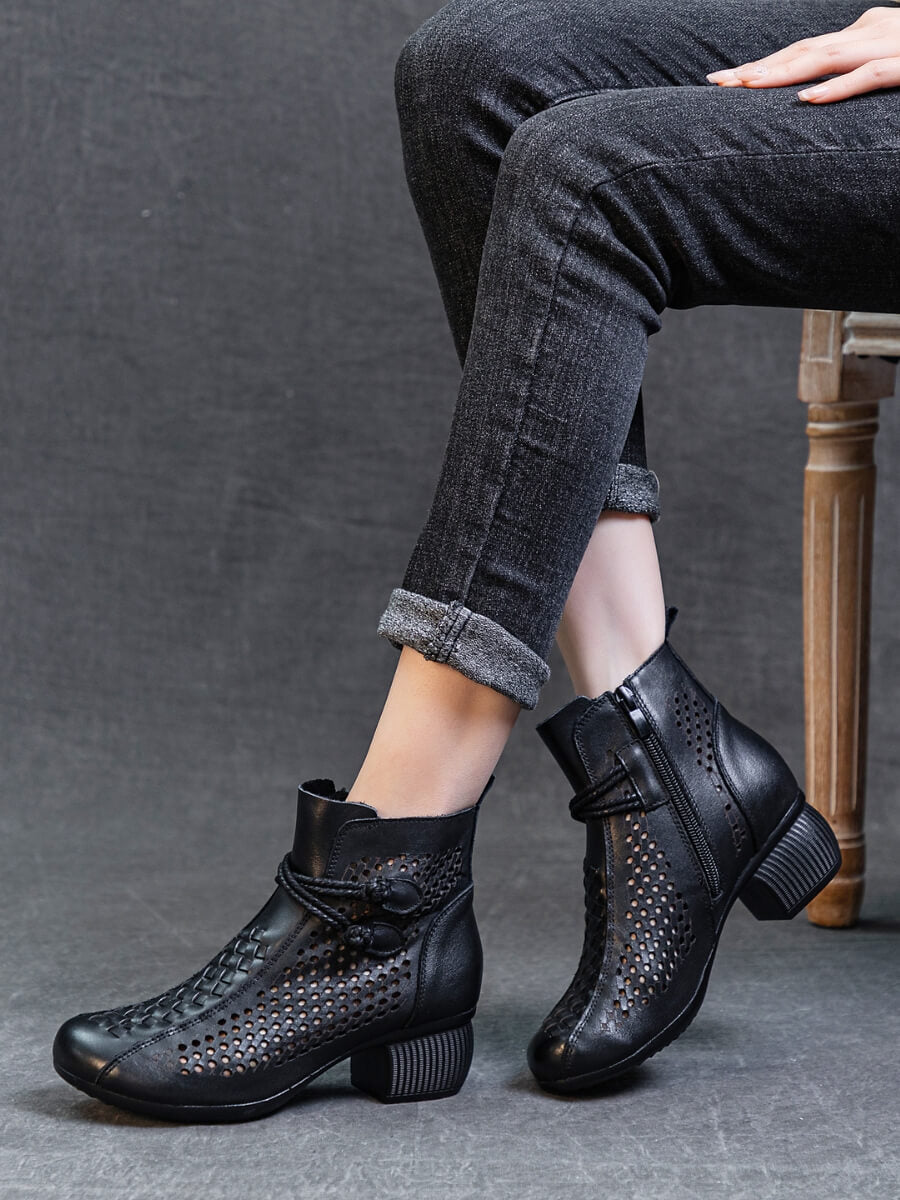 Rumour Has It | Boho Breeze Leather Ankle Boot - black