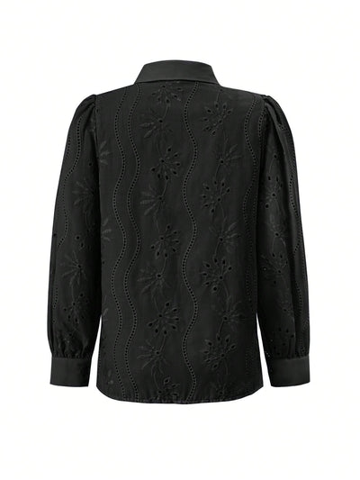 Miley Perforated Long Sleeve Blouse - black