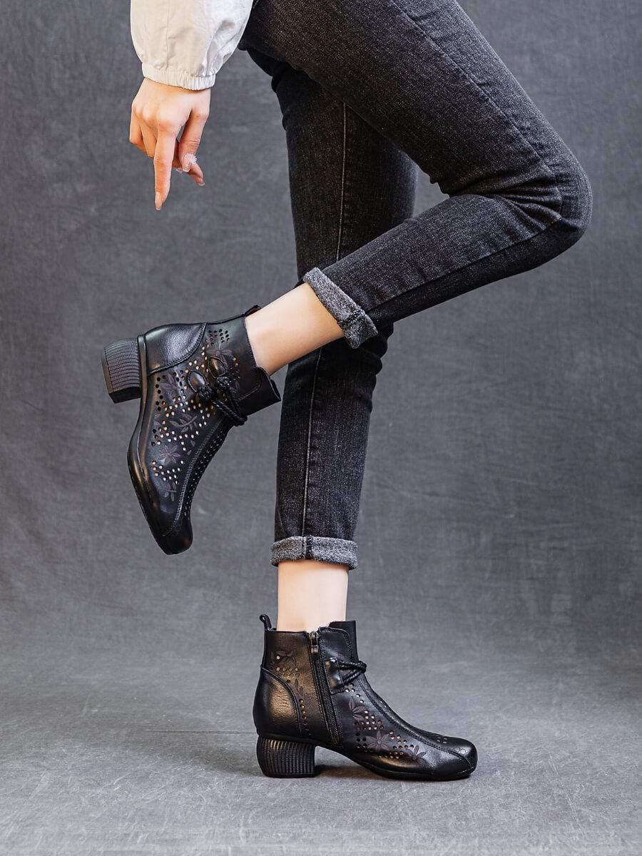 Rumour Has It | Mirina Perforated Leather Ankle Boot - black