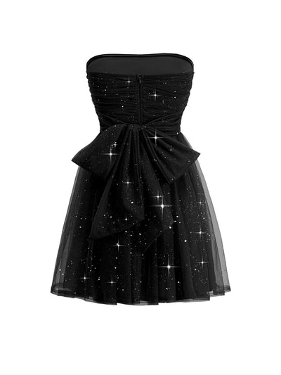 Ellison Strapless Bow Detailed Mini Dress - black