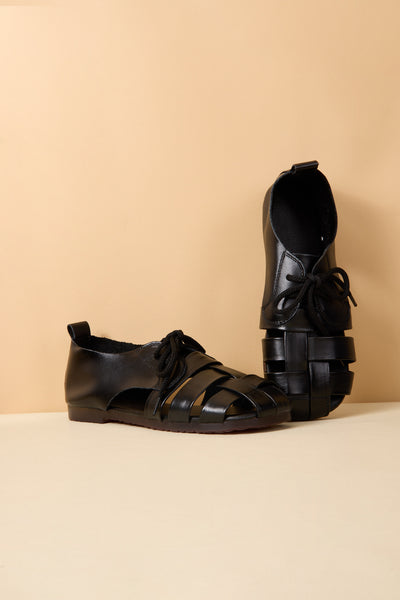 Rumour Has It | Daybreaker Leather Woven Sandal - Black