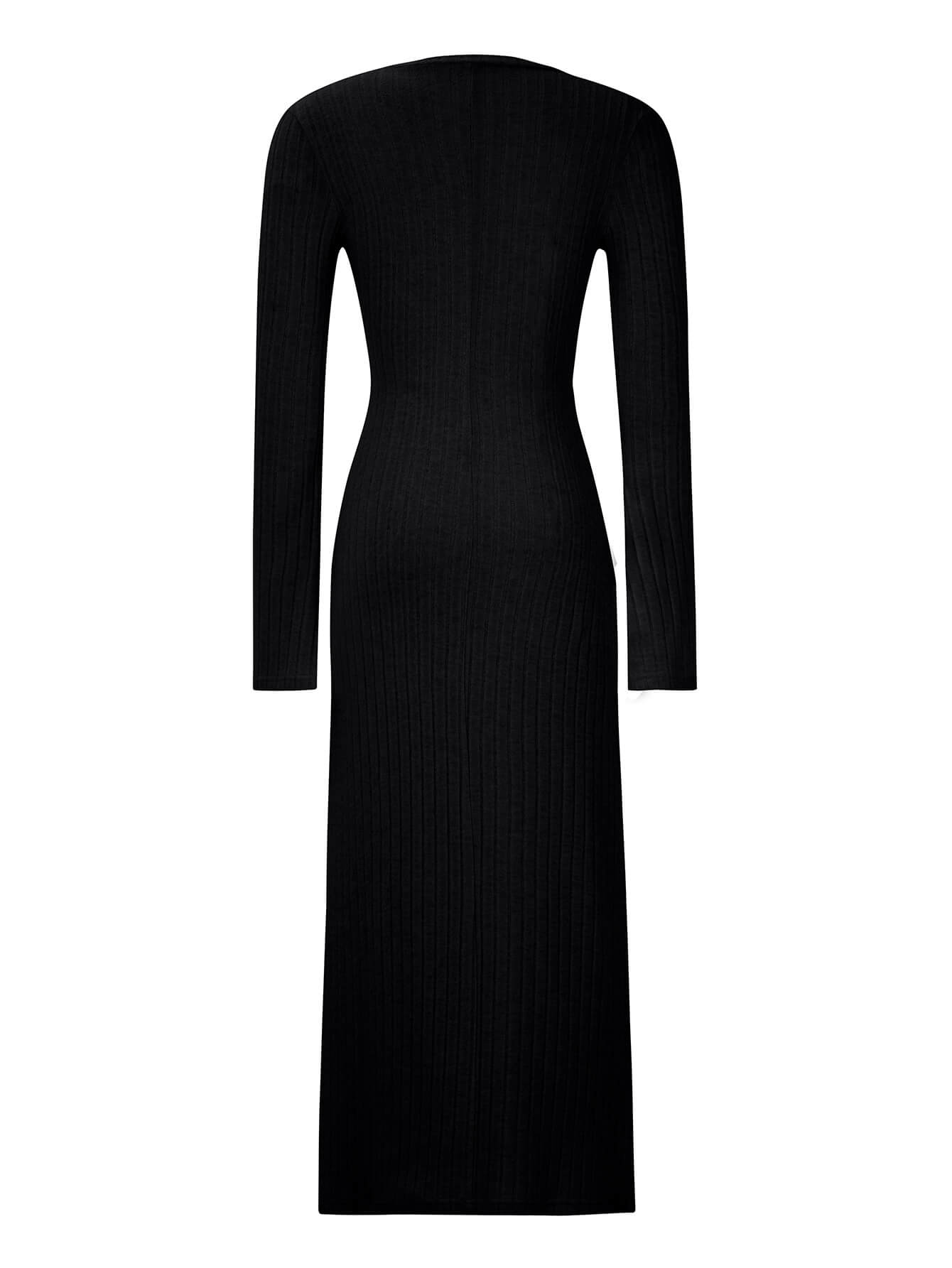 Kaylen Long Sleeve Ribbed Knit Maxi Dress - Black