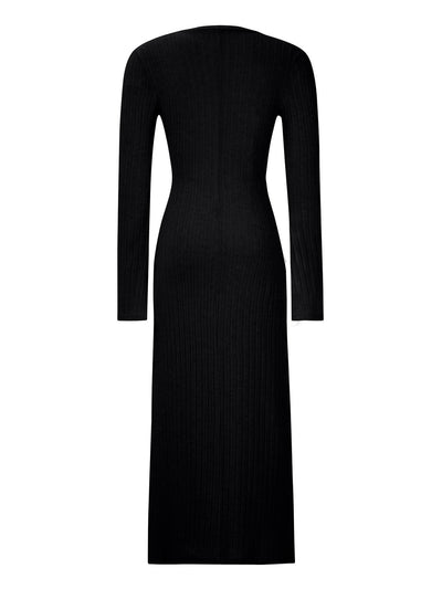 Kaylen Long Sleeve Ribbed Knit Maxi Dress - Black