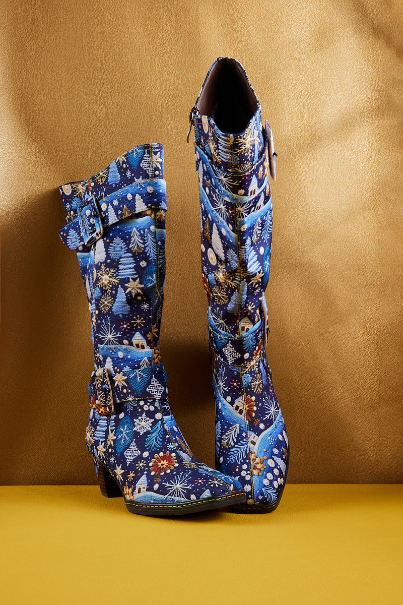 Soffia | Stanta Carnival Christmas Theme Knee-High Boots - Blue