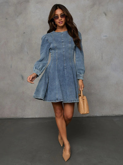 Follow Me Denim Fit And Flare Mini Dress - Denim