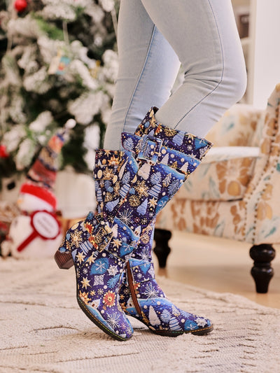 Soffia | Stanta Carnival Christmas Theme Knee-High Boots - Blue