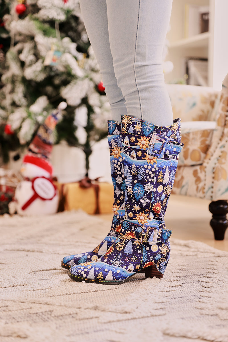 Soffia | Stanta Carnival Christmas Theme Knee-High Boots - Blue