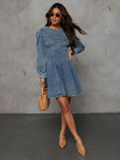 Follow Me Denim Fit And Flare Mini Dress - Denim