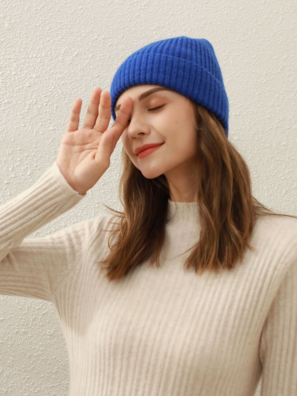 Arctic Velvet Wool Blend Beanie - Blue