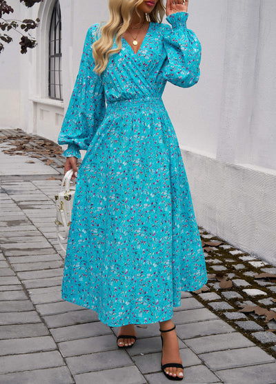 Lisette V-Neck Floral Print Tiered Maxi Dress - Blue