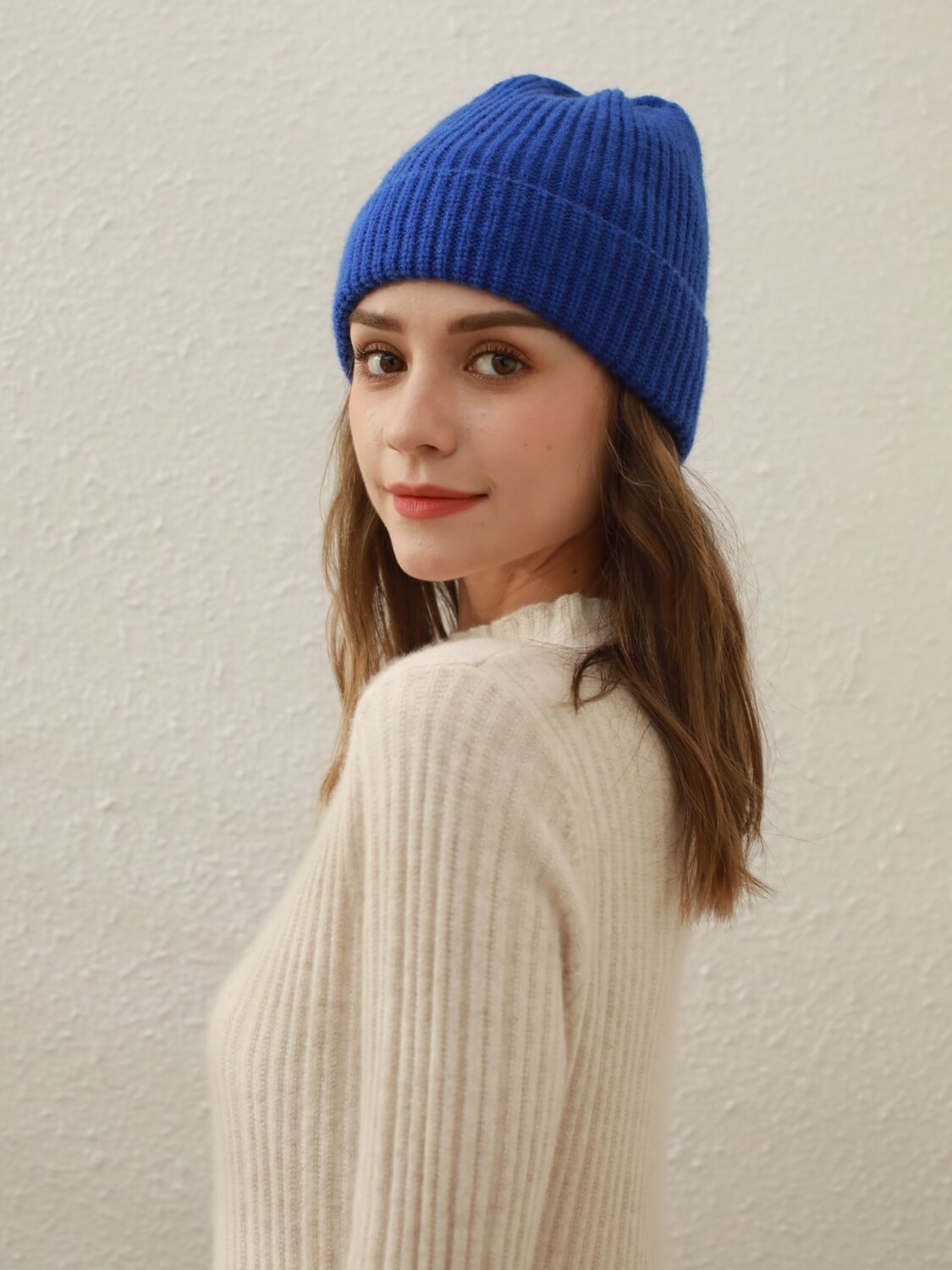 Arctic Velvet Wool Blend Beanie - Blue