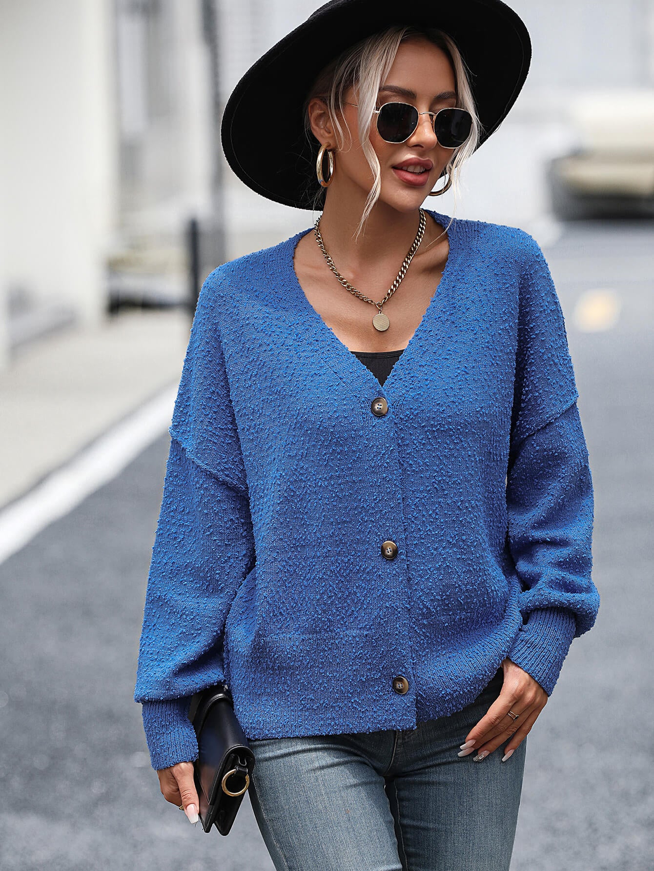 Blissful Comfort Front Button Cardigan - Blue