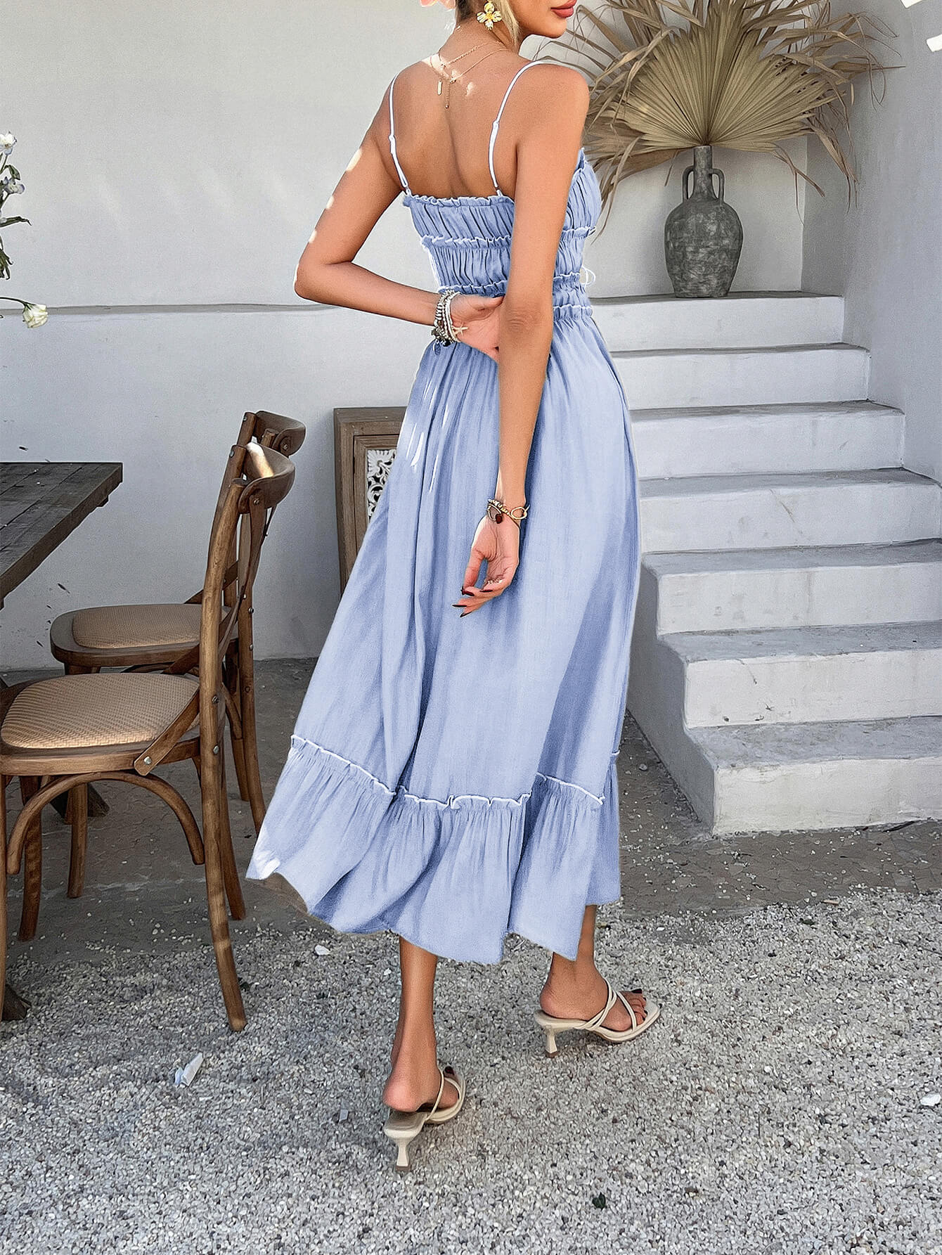 Spring Breath Smocked Maxi Dress - blue