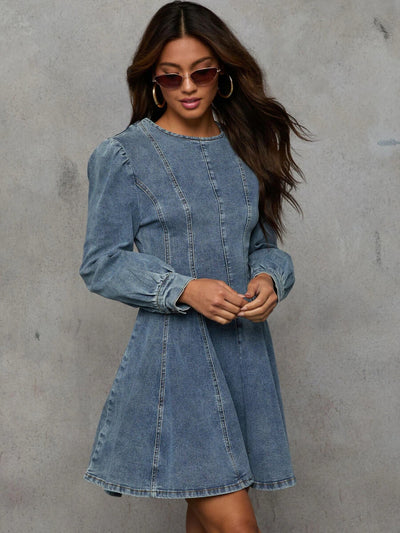 Follow Me Denim Fit And Flare Mini Dress - Denim