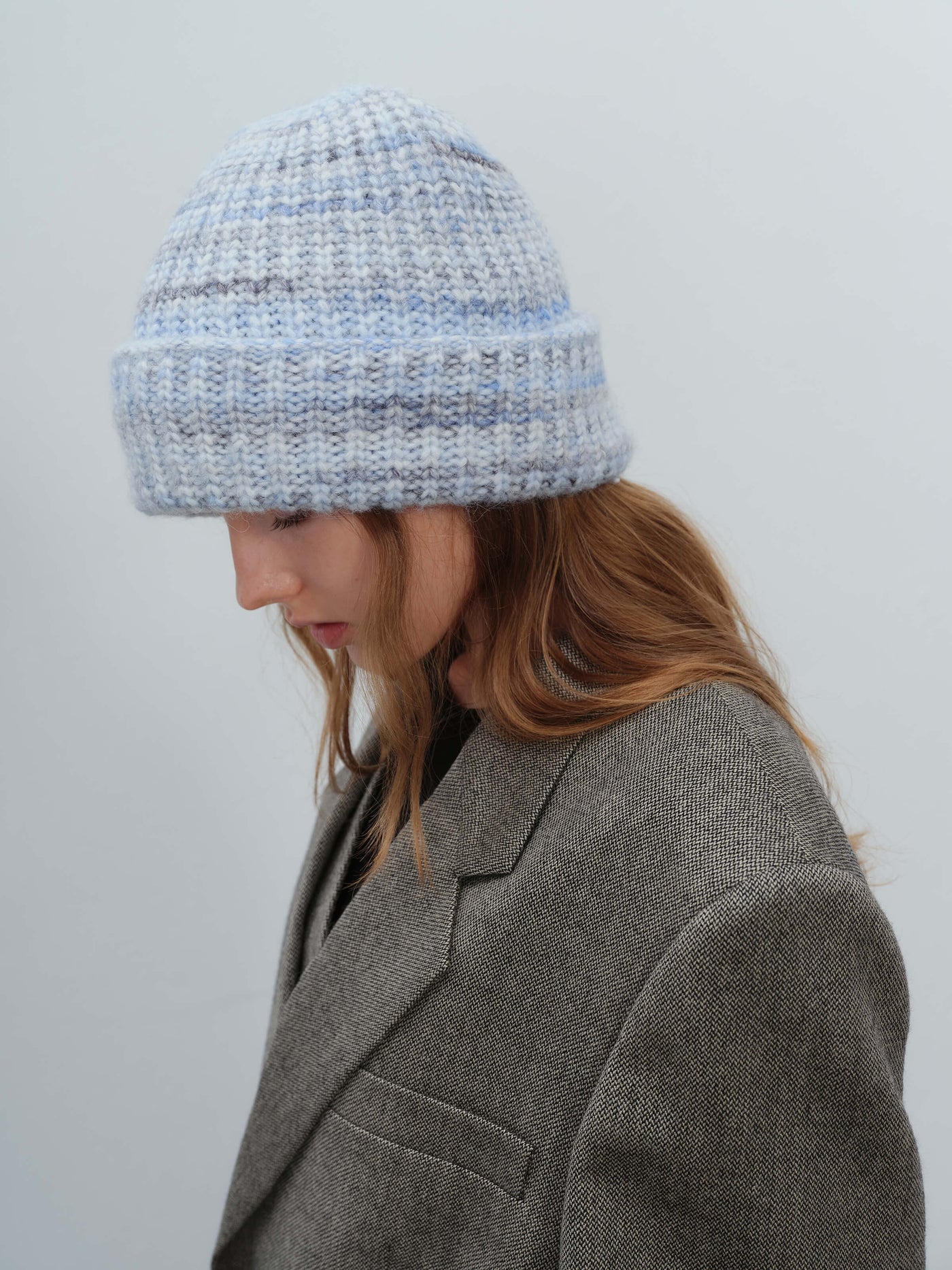 Wool Blend Gradient Knit Beanie - Blue