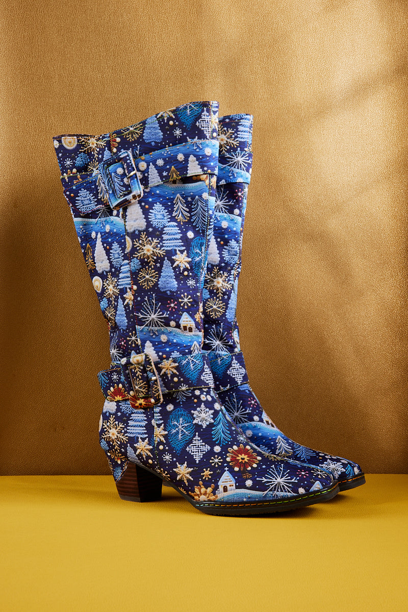 Soffia | Stanta Carnival Christmas Theme Knee-High Boots - Blue