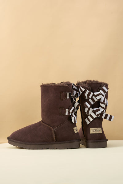 Smaibulun Ugg | Serenity Striped Bailey Bow Shearling Boots - Brown