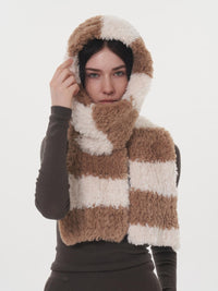 Clarita Fluffy Stripe Scarf - Brown