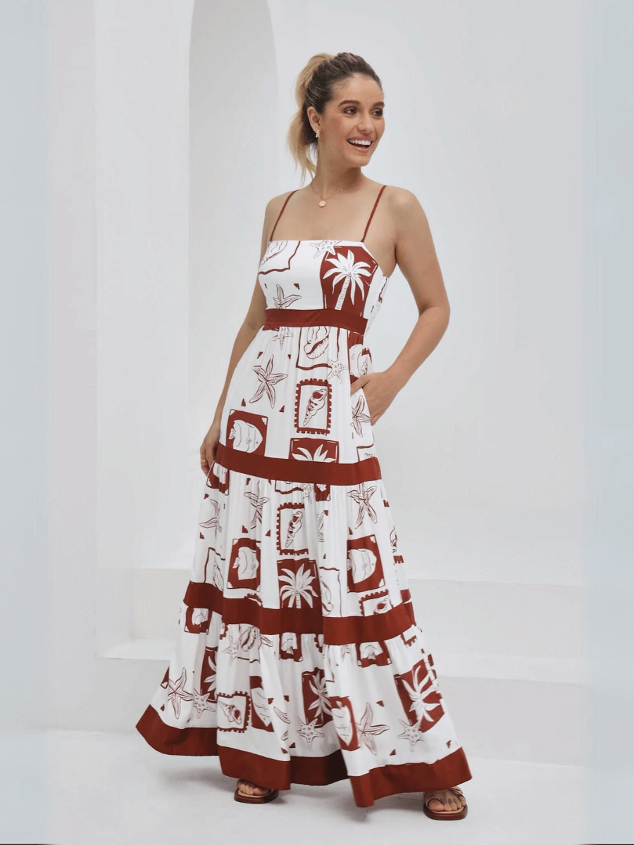 Mahana Printed Tiered Maxi Dress - Brown