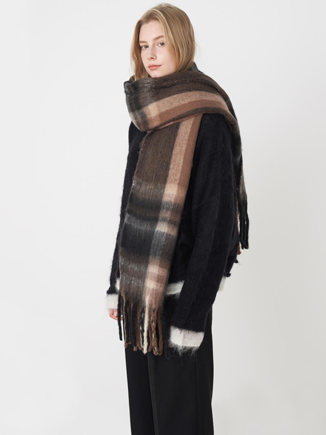 Mitchell Gradient Tassel Blanket Scarf - brown