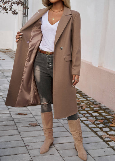 Adri Longline Pocketed Coat - Brown