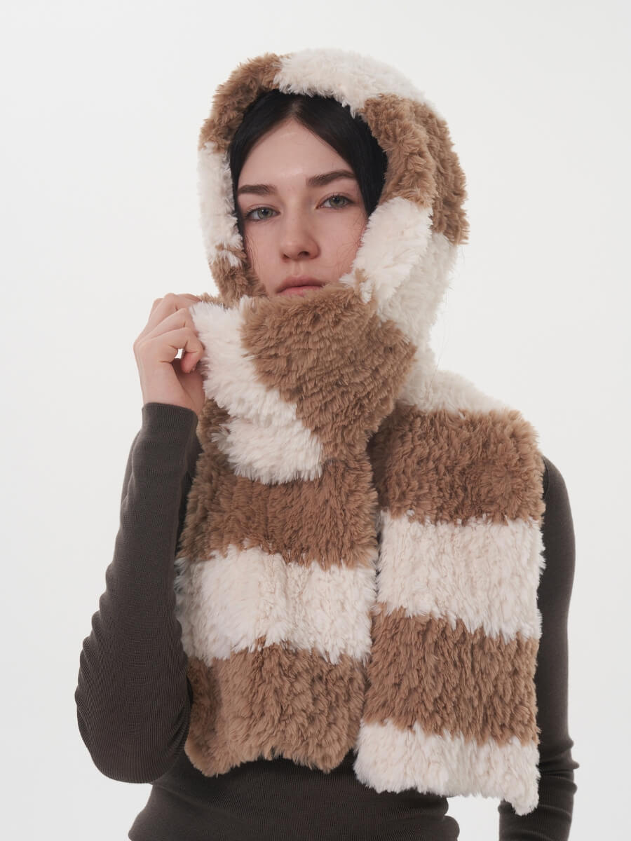 Clarita Fluffy Stripe Scarf - Brown