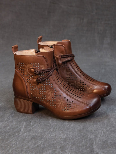 Rumour Has It | Mirina Perforated Leather Ankle Boot - brown