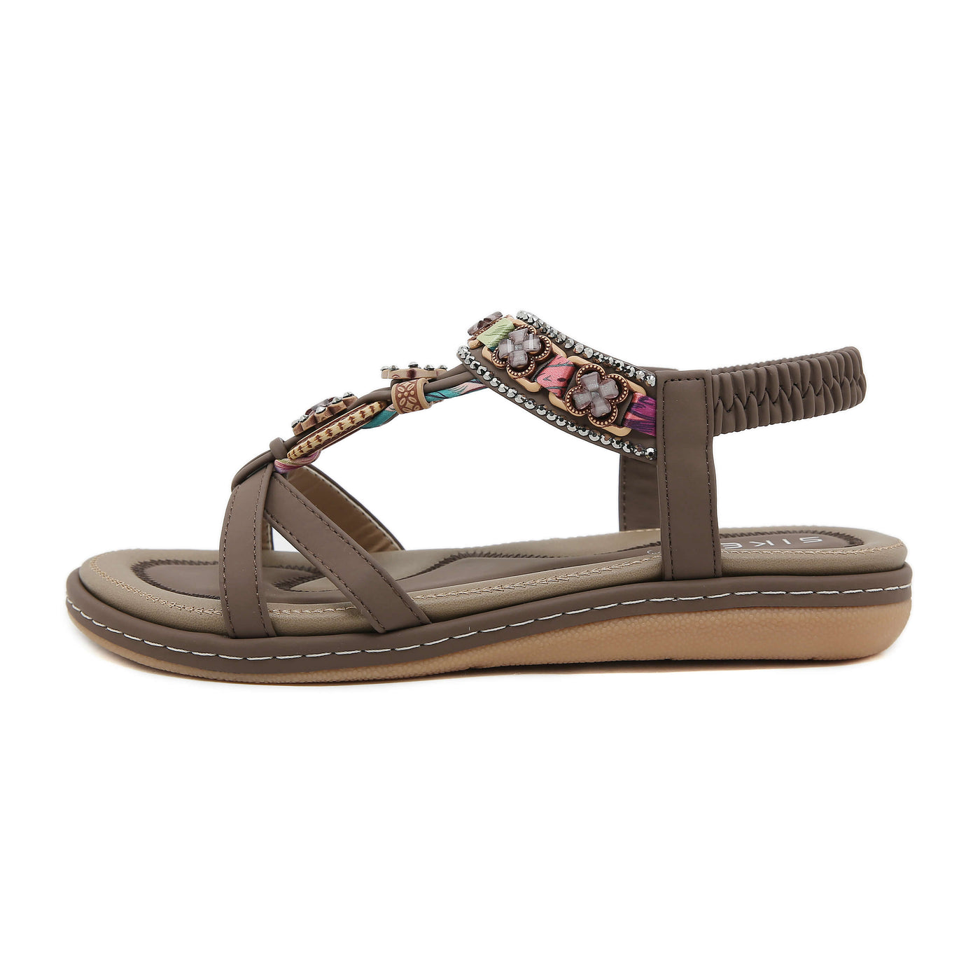 Siketu | Boho Daisy Beaded Cushioned Sandal - brown