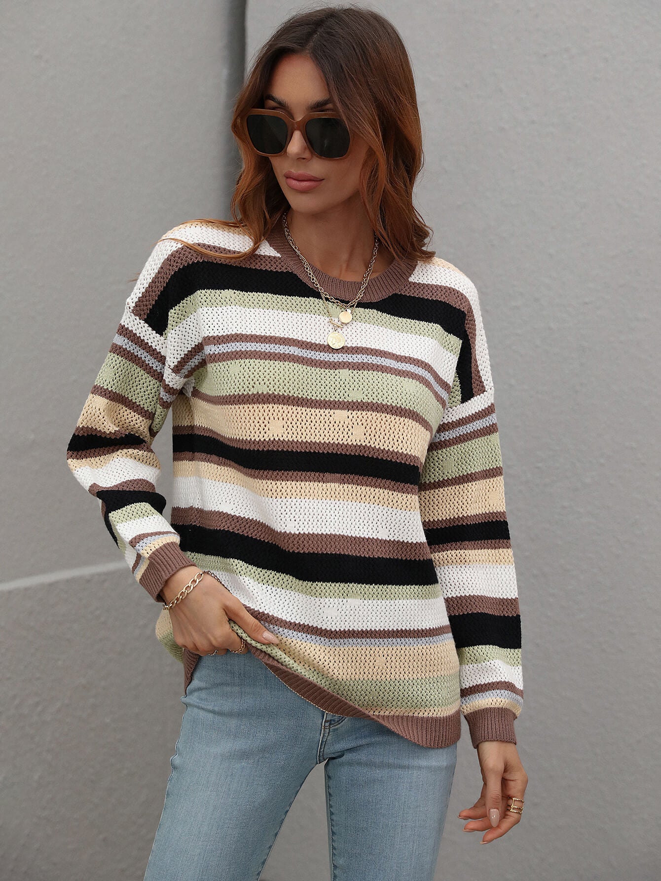 Nomad Dreams Multicolor Striped Sweater - Brown