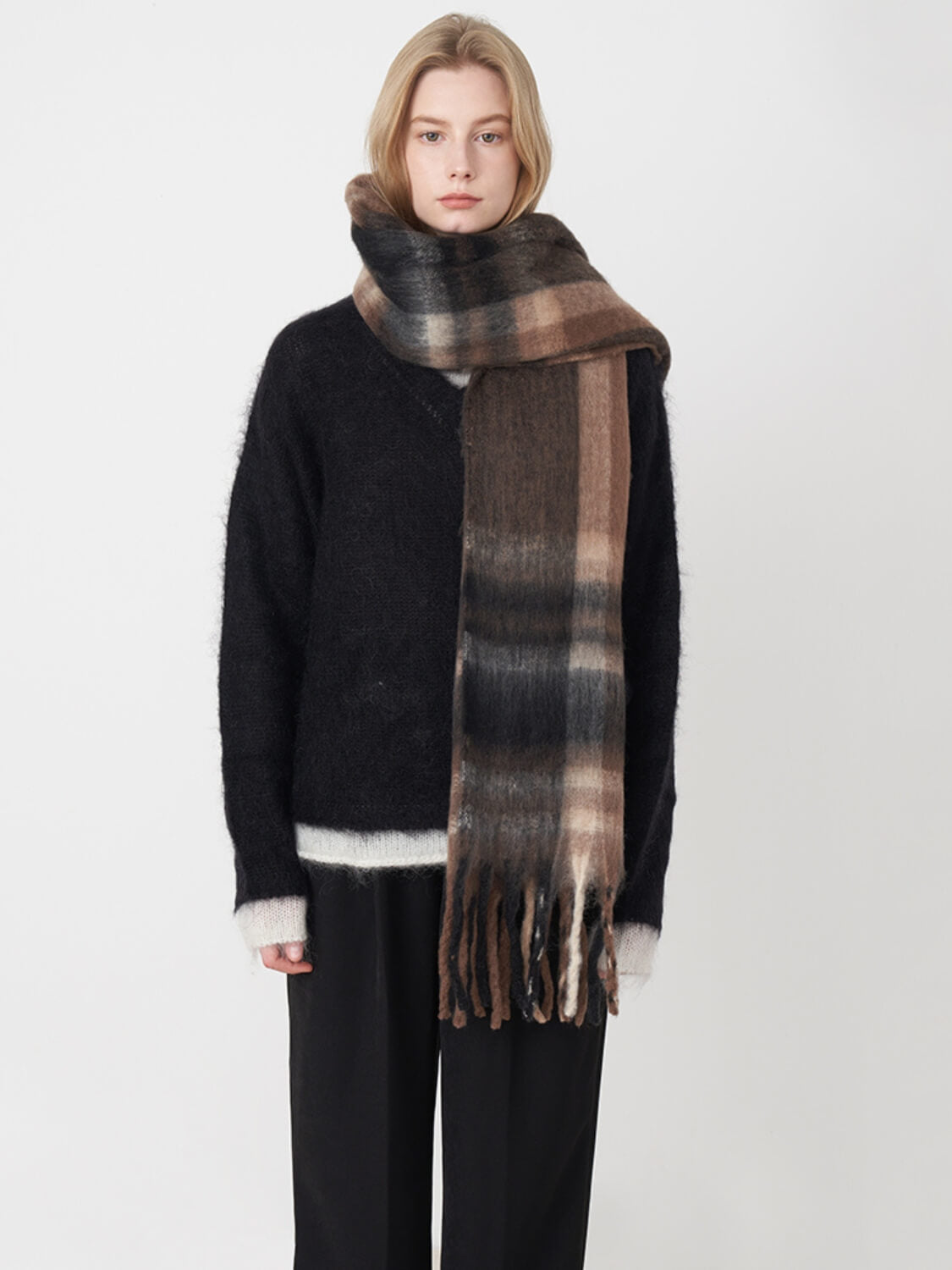 Mitchell Gradient Tassel Blanket Scarf - brown