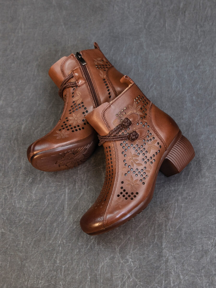 Rumour Has It | Mirina Perforated Leather Ankle Boot - brown