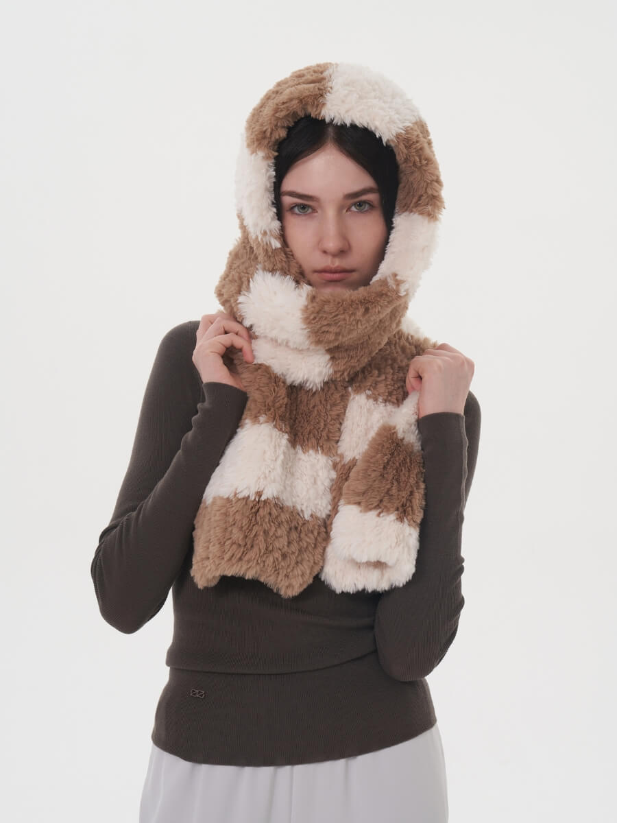 Clarita Fluffy Stripe Scarf - Brown