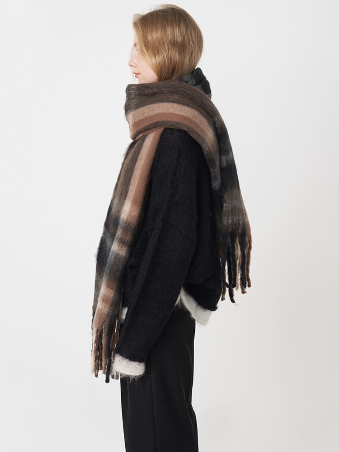 Mitchell Gradient Tassel Blanket Scarf - brown