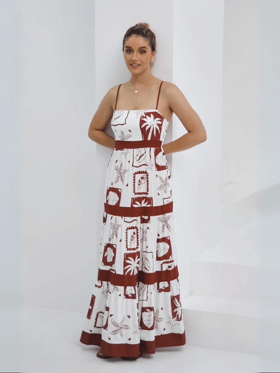 Mahana Printed Tiered Maxi Dress - Brown