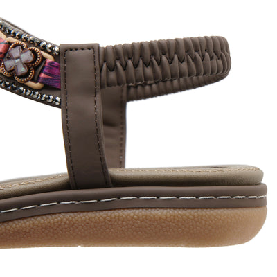 Siketu | Boho Daisy Beaded Cushioned Sandal - brown