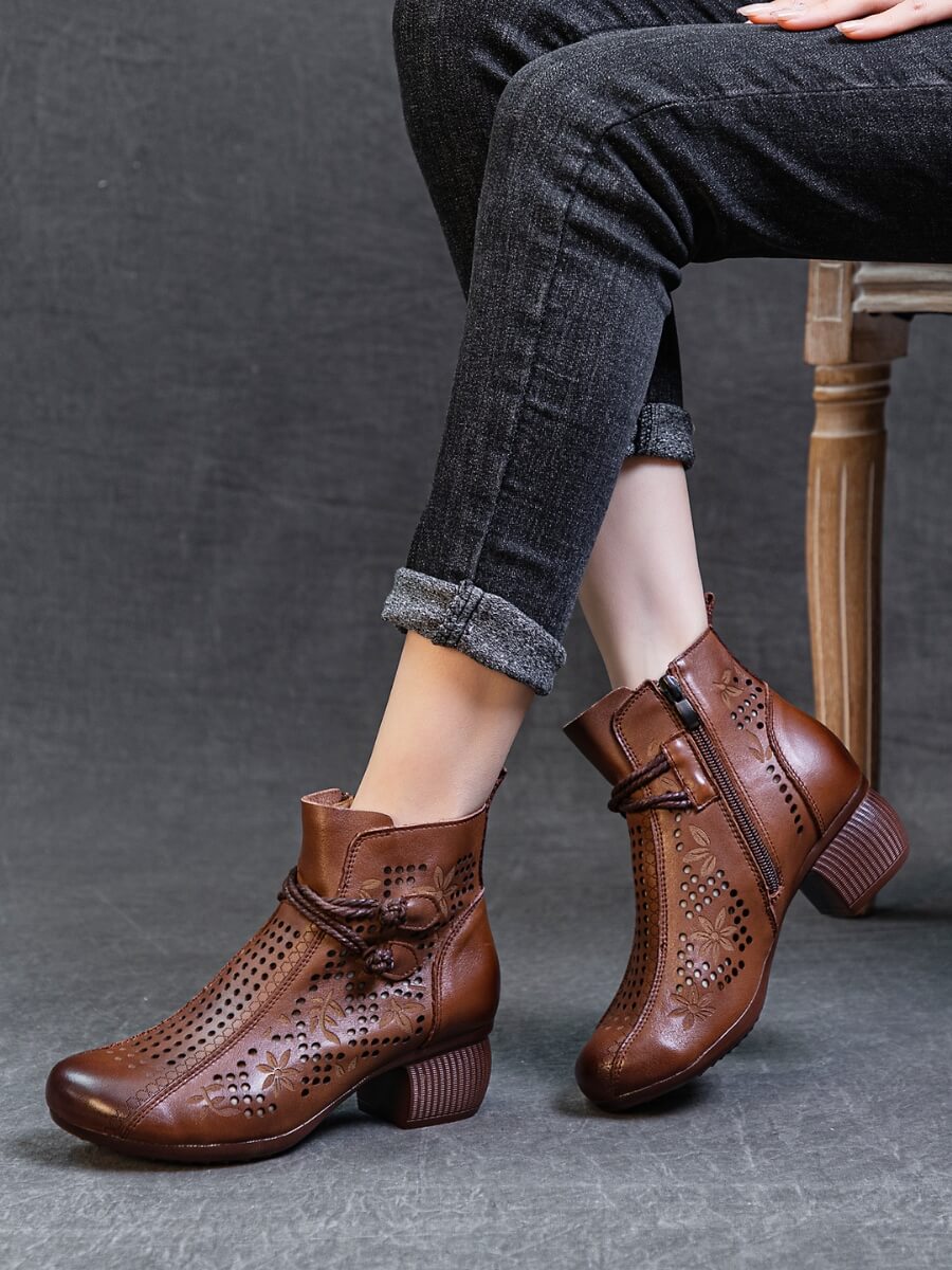 Rumour Has It | Mirina Perforated Leather Ankle Boot - brown