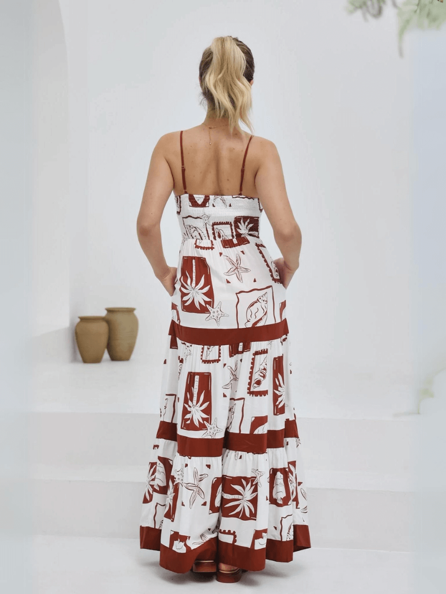 Mahana Printed Tiered Maxi Dress - Brown