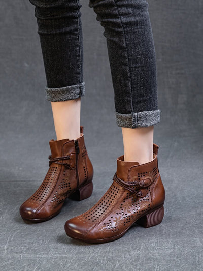 Rumour Has It | Mirina Perforated Leather Ankle Boot - brown