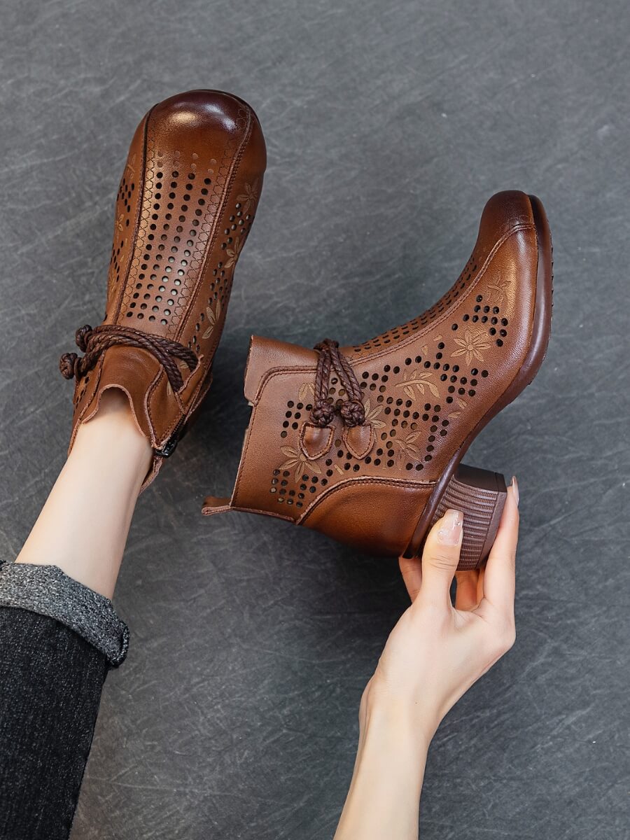 Rumour Has It | Mirina Perforated Leather Ankle Boot - brown