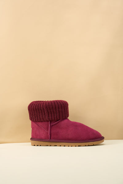 SMAIBULUN Ugg | Ankle Knit Stocking Mini Boots - Burgundy