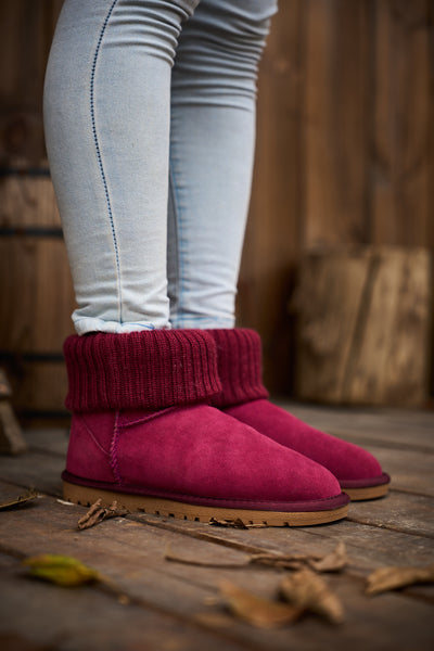 SMAIBULUN Ugg | Ankle Knit Stocking Mini Boots - Burgundy