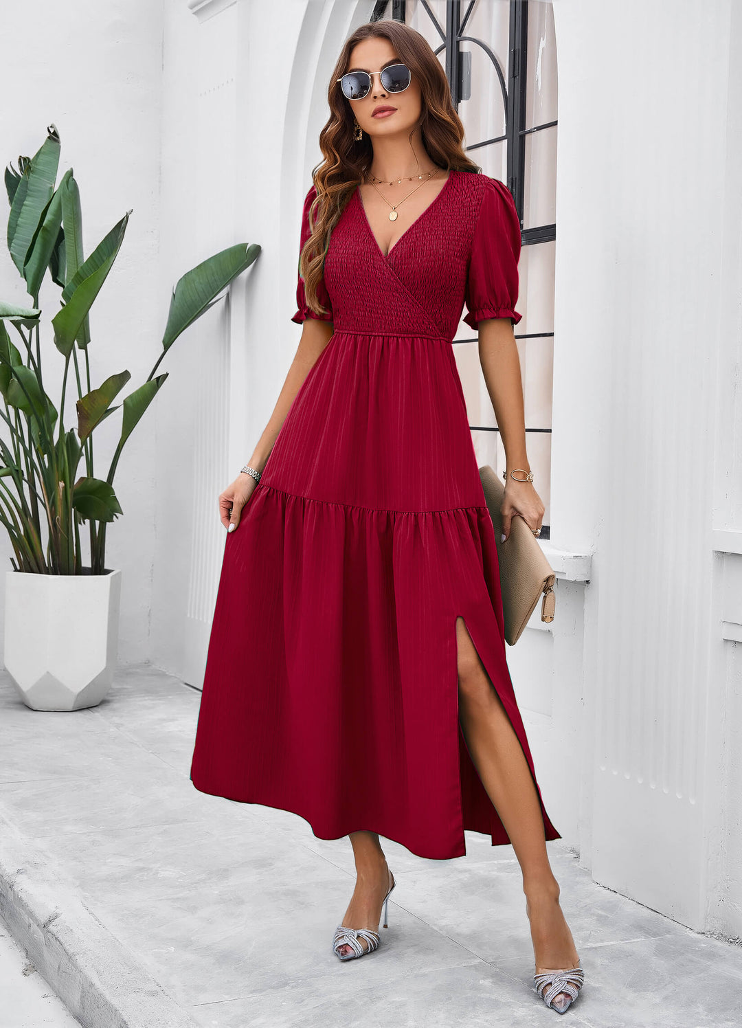 burgundy dress summer Backless Lace Evening Dress,Prom with Train,V Neck Sexy Knee Length 8 Burgundy Embroidered Tulle Maxi Dress