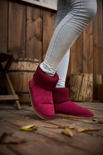 SMAIBULUN Ugg | Ankle Knit Stocking Mini Boots - Burgundy