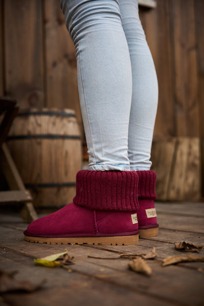 SMAIBULUN Ugg | Ankle Knit Stocking Mini Boots - Burgundy