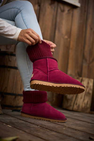 SMAIBULUN Ugg | Ankle Knit Stocking Mini Boots - Burgundy