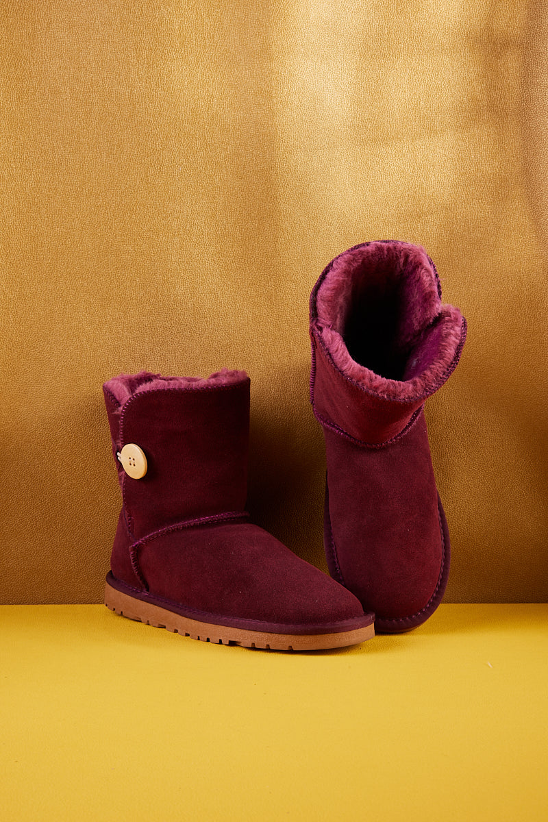 SMAIBULUN Ugg | Faux Fur-Lined Classic Side Button Ugg Boot - Claret