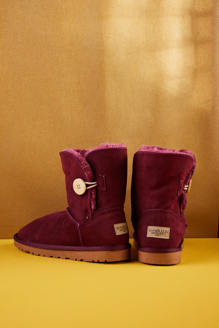 SMAIBULUN Ugg | Faux Fur-Lined Classic Side Button Ugg Boot - Claret SMAIBULUN Ugg | Faux Fur-Lined Classic Side Button Ugg Boot - Claret