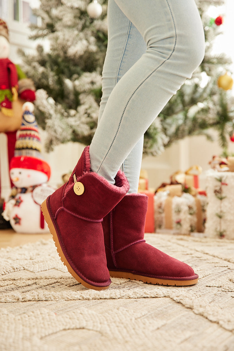 SMAIBULUN Ugg | Faux Fur-Lined Classic Side Button Ugg Boot - Claret