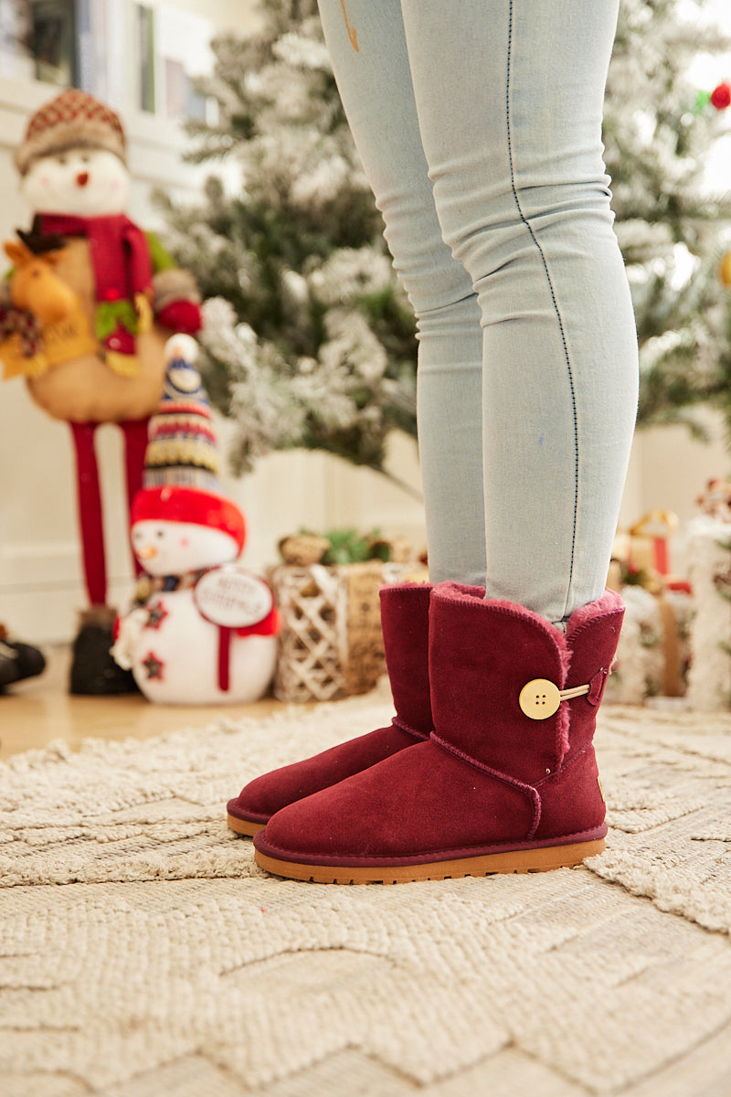 SMAIBULUN Ugg | Faux Fur-Lined Classic Side Button Ugg Boot - Claret