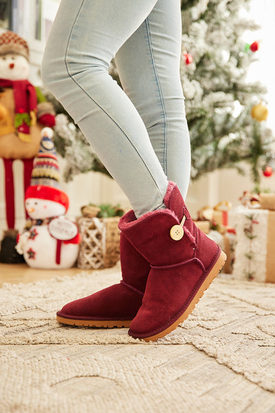 SMAIBULUN Ugg | Faux Fur-Lined Classic Side Button Ugg Boot - Claret